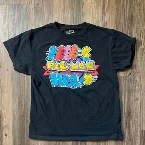 Pac-Man T-Shirt Black Graphic Short‎ Sleeve Kids Large Video Game Tee